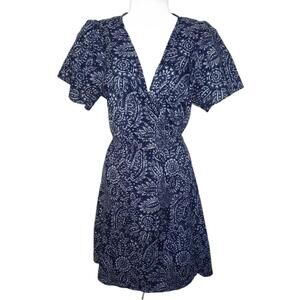 NWT Madewell Sz M Paisley Floral Short Sleeve Cotton Wrap Dress (1843)